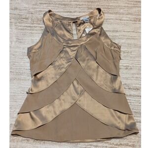 Vtg Cache Silk Blend Tiered Sleeveless Top Sz S Gold Satin Glam Fairy Ethereal